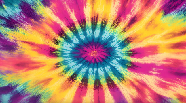 Abstract image features a vibrant tie-dye pattern in shades of blue, green, yellow, orange, and purple