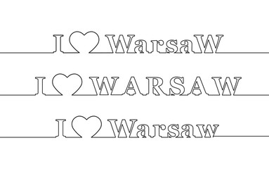 I Love Warsaw. The name of the capital of Poland, contour line.