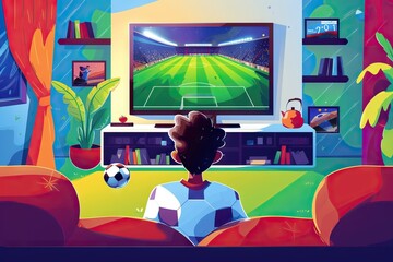 Streaming tv of a soccer match in a stadium. Generative AI - 733061680