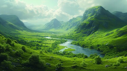 Green Irish Valley background. - obrazy, fototapety, plakaty