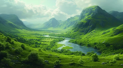 Fotobehang Green Irish Valley background. © pengedarseni