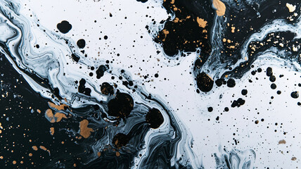 A detailed photograph capturing the fluidity of ink splatters on paper