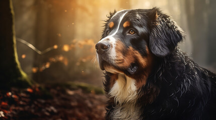 Bernese mountain dog with a gentle gaze