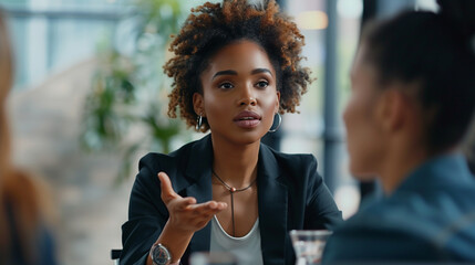 A modern boardroom scene featuring a lady boss leading a strategic discussion, highlighting effective decision-making - obrazy, fototapety, plakaty
