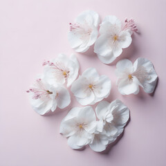 White cherry flowers with pink background.