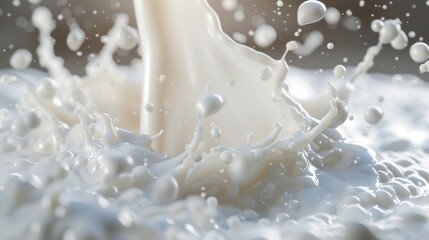 Pouring milk macro photography. A photo with a milk splash.