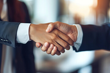 An individual in a business setting shaking hands with another person