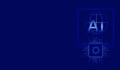 Vector icon of artificial intelligence on a dark blue background, banner, copy space.
