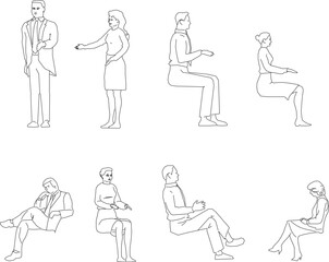 Vector illustration design sketch of people sitting working and relaxing