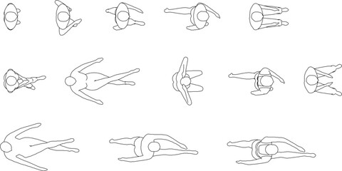 Fototapeta premium Vector illustration of a silhouette sketch design of people doing activities seen from above