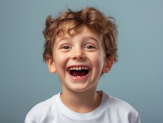 Happy and Joyful young boy laughing cheerfully, isolated Background.