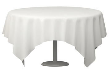 White  Round Table with Tablecloth Isolated on white Background. Meeting room table clothes, White silk table clothes. 3D png illustration.