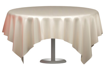 Beige Round Table with Tablecloth Isolated on white Background. Meeting room table clothes, Cream silk table clothes. 3D png illustration.