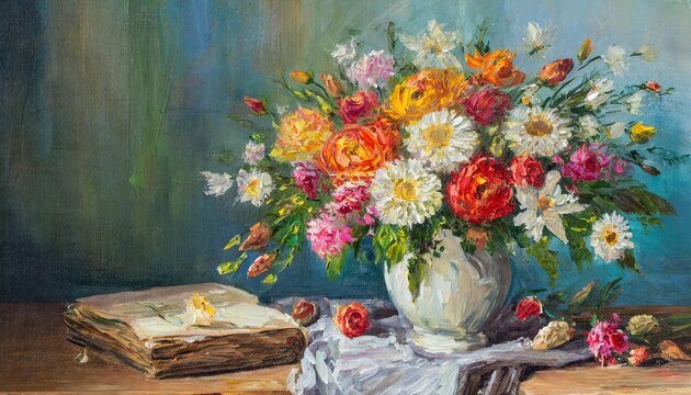 oil painting still life a bouquet of flowers