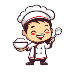 chef clipart. chef with food. chef wit rice bowl.