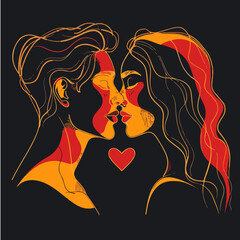 couple line art. couple line art illustration. couple kissing.