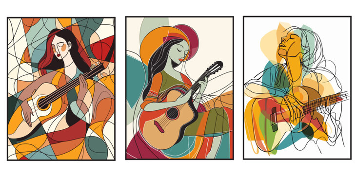 wall  hanging frame art girl with a guitar