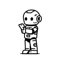 robot holding phone, robot logo, robot vector.