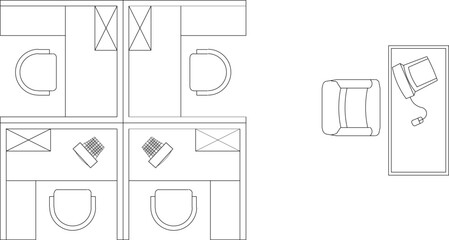 design sketch vector illustration Architectural drawing of office desk arrangement plan for work