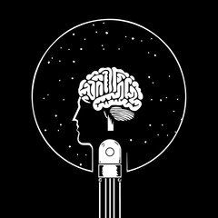 Modern Brain and Technology Logo with Human Head - Intelligent Tech Vector Illustration