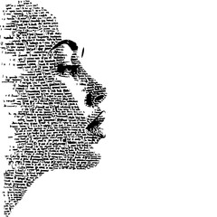 woman face calligraphy art. woman black and white.