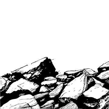 black and white art stones, mountain.