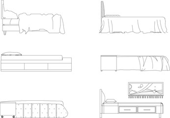 side view of bed furniture sketch vector design illustration