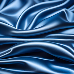 Fototapeta premium rippled blue satin fabric, shiny luxury blue swirl silky backgrounds.