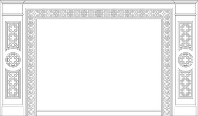 vector design illustration, sketch drawing of a large residential gate design, classic ethnic, vintage, Roman, Greek 