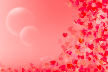 Valentine's Day concept Several hearts overlapped in a red-pink tone and space in the frame.