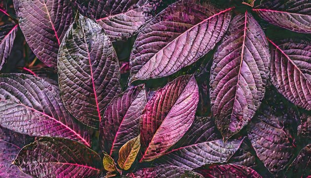 closeup tropical purple leaves texture and dark tone process abstract nature pattern background