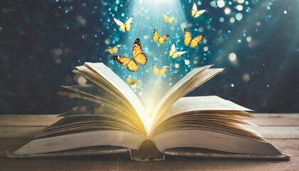 human mind with butterflies and light coming out of a book mental health concept positive thinking...