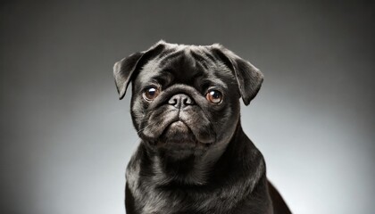 black pug dog on isolated on black grey background - Powered by Adobe