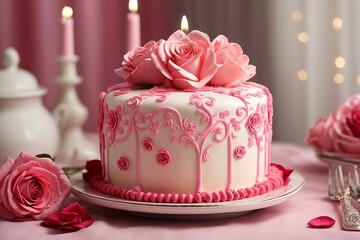 Mesmerizing beauty of  pink wedding cake