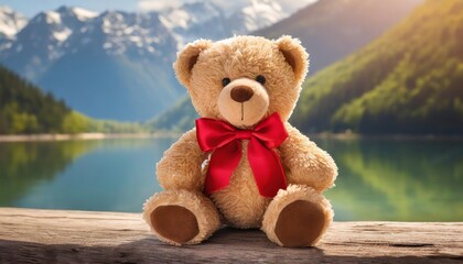 soft toy bear with a red bow