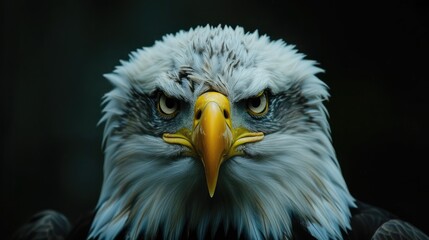 Fototapeta premium Angry north american bald eagle on black background.