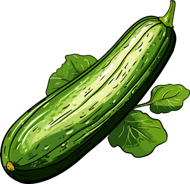 green zucchini vegetable with leaves clip art preview