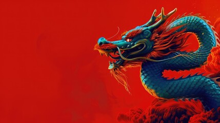 Chinese dragon loong long lung, a legendary creature in Chinese mythology folklore during the Year of the lunar snake a traditional Chinese holiday. No people. Copy space