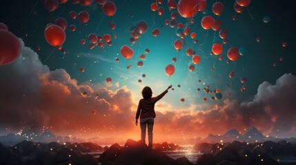 An artistic composition featuring a person releasing a single birthday balloon into the sky, symbolizing the joy and hope that comes with each passing year