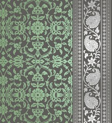 wedding card design, traditional paisley floral pattern , royal India	