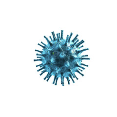 Artistic 3D representation of a virus with teal and blue tones on an isolated background. Scientific visualization. 3D Rendering