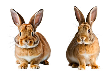 Two cute easter bunny brown color on transparent background.
