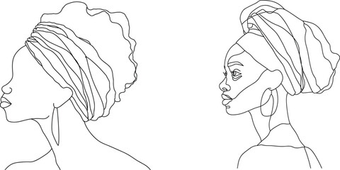 Continuous One Line Drawing of African Girl - African Art, Minimalist Portrait, One Line African Girl, Modern Art, Cultural Representation, African Beauty