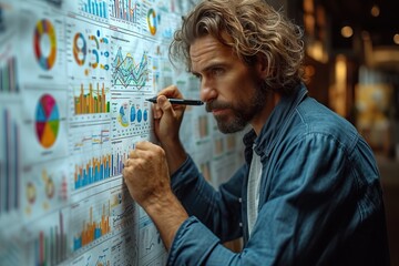 Businessman works on a sketches of a startup creative project. Generative AI - 733072882