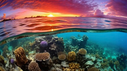 Fototapeta na wymiar AI generated vibrant coral reef in a tropical environment at sunset