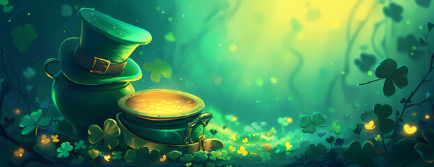 St patrick's day background hat and a pot with a pot of gold
