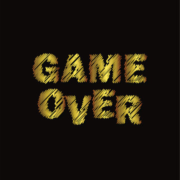 Game Over Gold Gradient glitch text on black background.