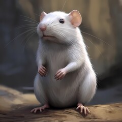 Curious White Rat Standing on a Wooden Surface in Soft Lighting