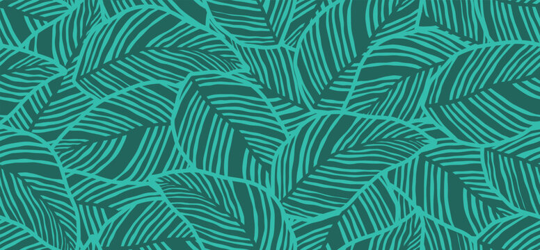 Abstract green leaves seamless pattern.