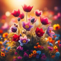 Fototapeta premium Beautiful blooming flowers. Spring-summer garden, fairy tale nature